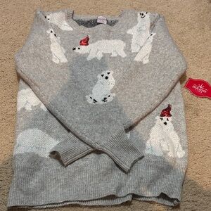 Holiday Time Polar Bear Sweater - Light Gray and Red